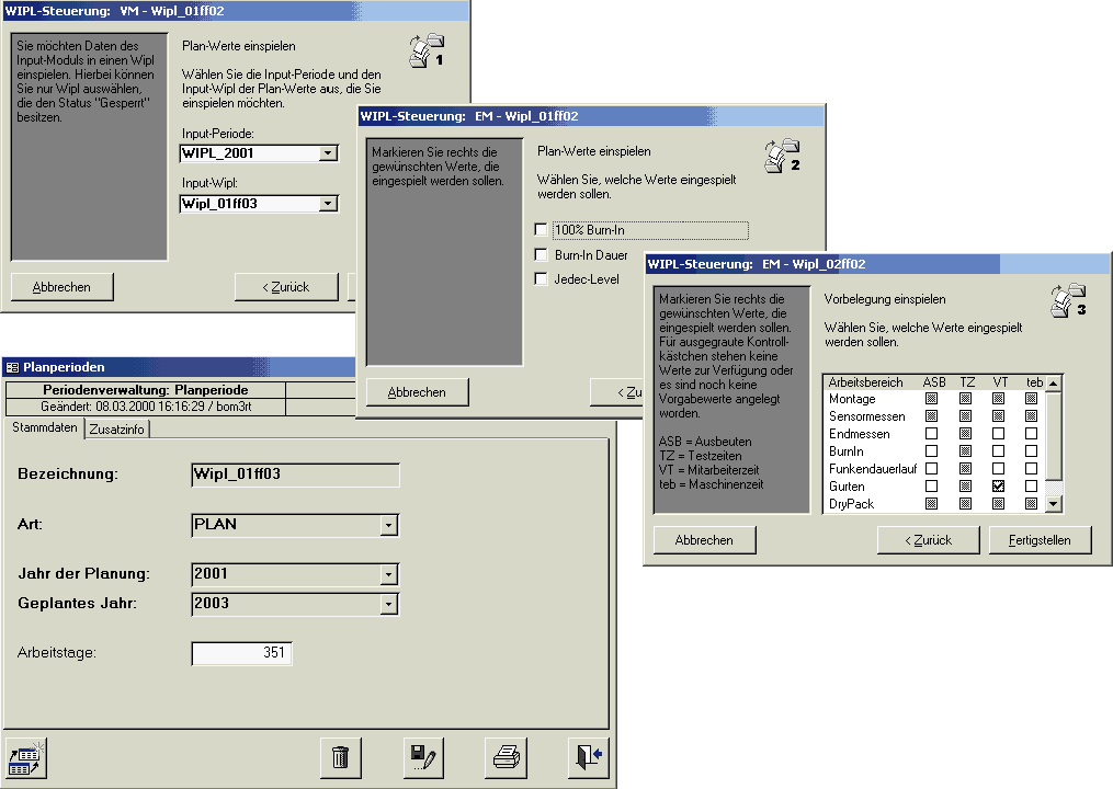 Screenshot eines Produktionsplanungssystems